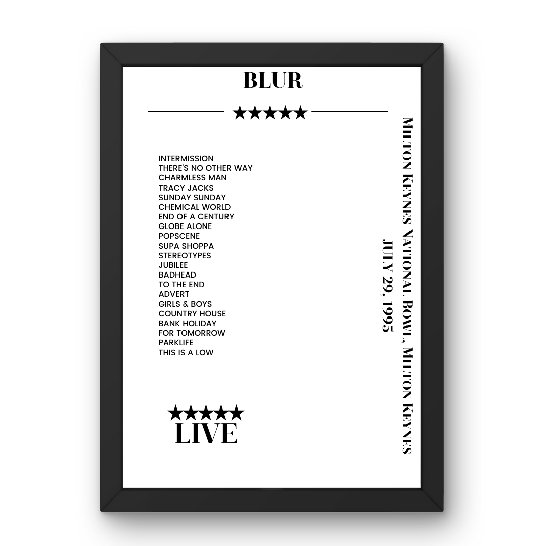 Blur Milton Keynes National Bowl Milton Keynes 29 July 1995 Setlist Poster - Setlist