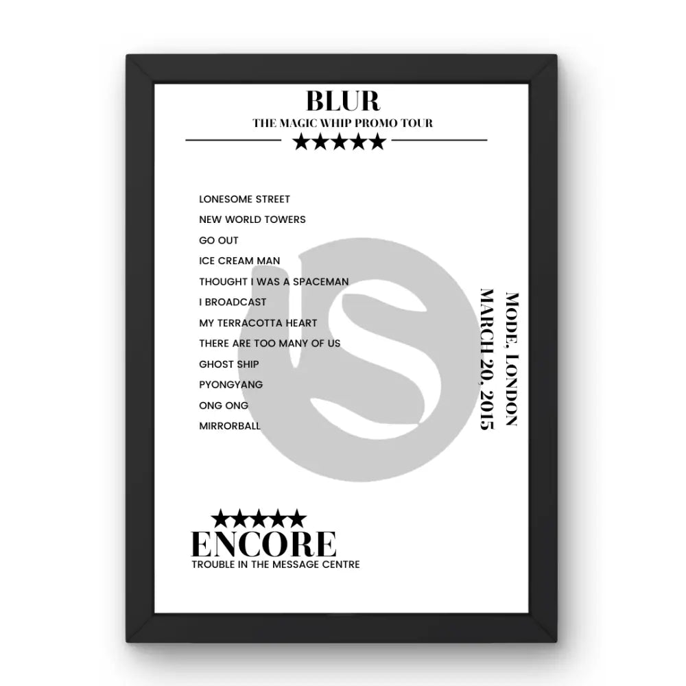 Blur Mode London 20 March 2015 Setlist Poster - Setlist