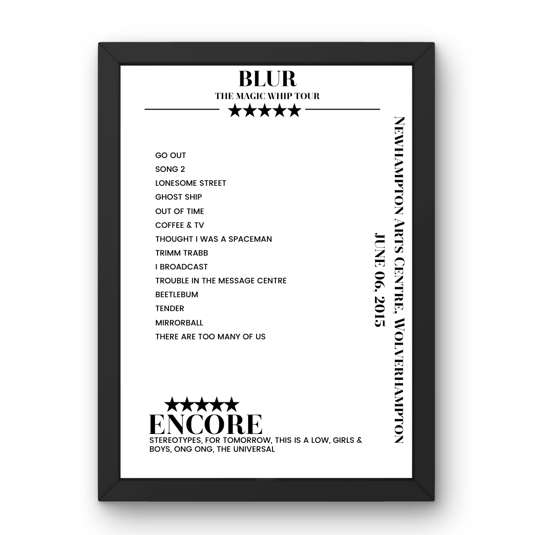 Blur Newhampton Arts Centre Wolverhampton 6 June 2015 Setlist Poster - Setlist