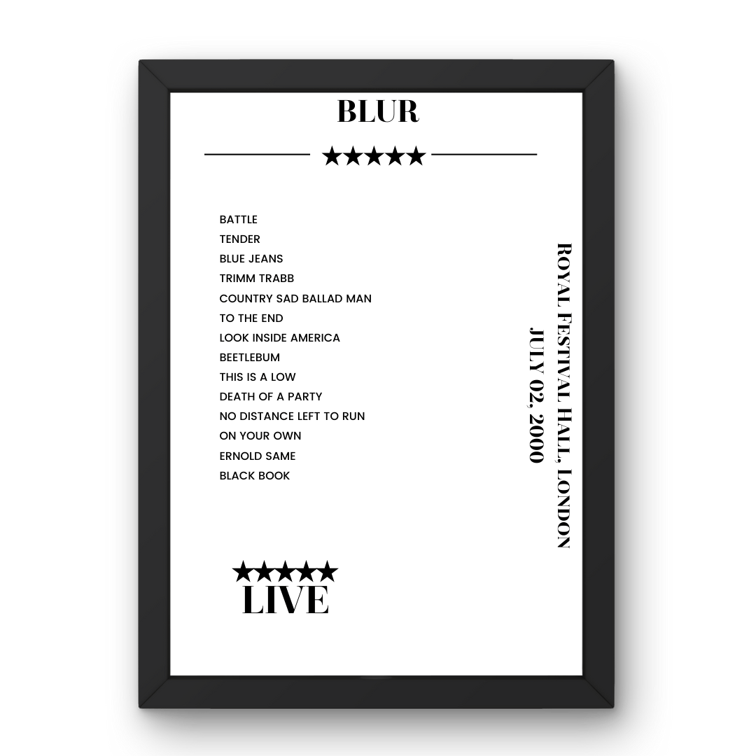 Blur Royal Festival Hall London 2 July 2000 Setlist Poster - Setlist