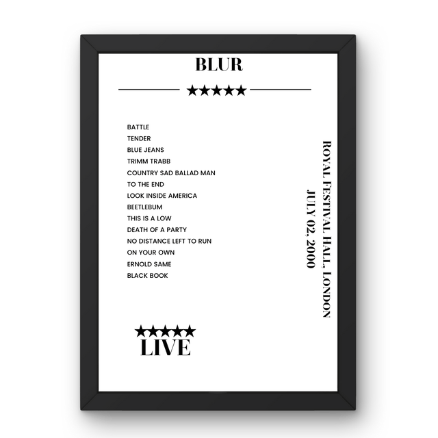 Blur Royal Festival Hall London 2 July 2000 Setlist Poster - Setlist