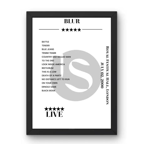 Blur Royal Festival Hall London 2 July 2000 Setlist Poster - Setlist