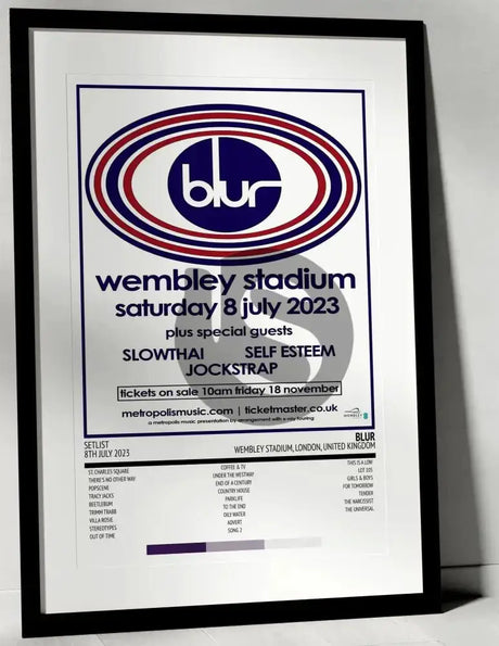 Blur The Ballad of Darren Wembley Stadium London 8th July 2023 - Setlist Tour Poster - Setlist