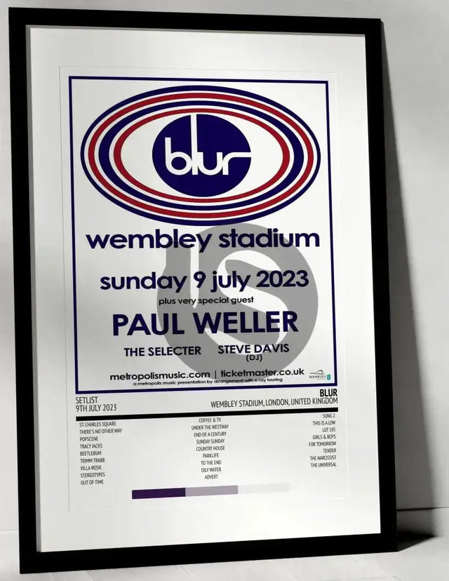 Blur The Ballad of Darren Wembley Stadium London 9th July 2023 - Setlist Tour Poster - Setlist