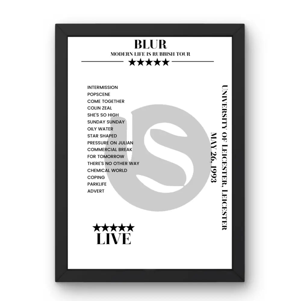 Blur University of Leicester Leicester 26 May 1993 Setlist Poster - Setlist