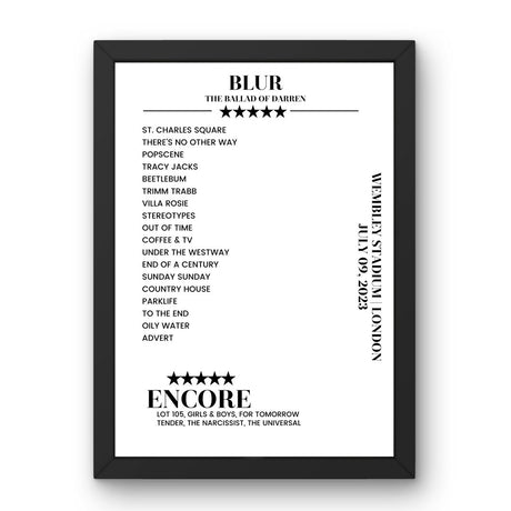 Blur Wembley Stadium London 09 July 2023 Setlist Poster - Setlist