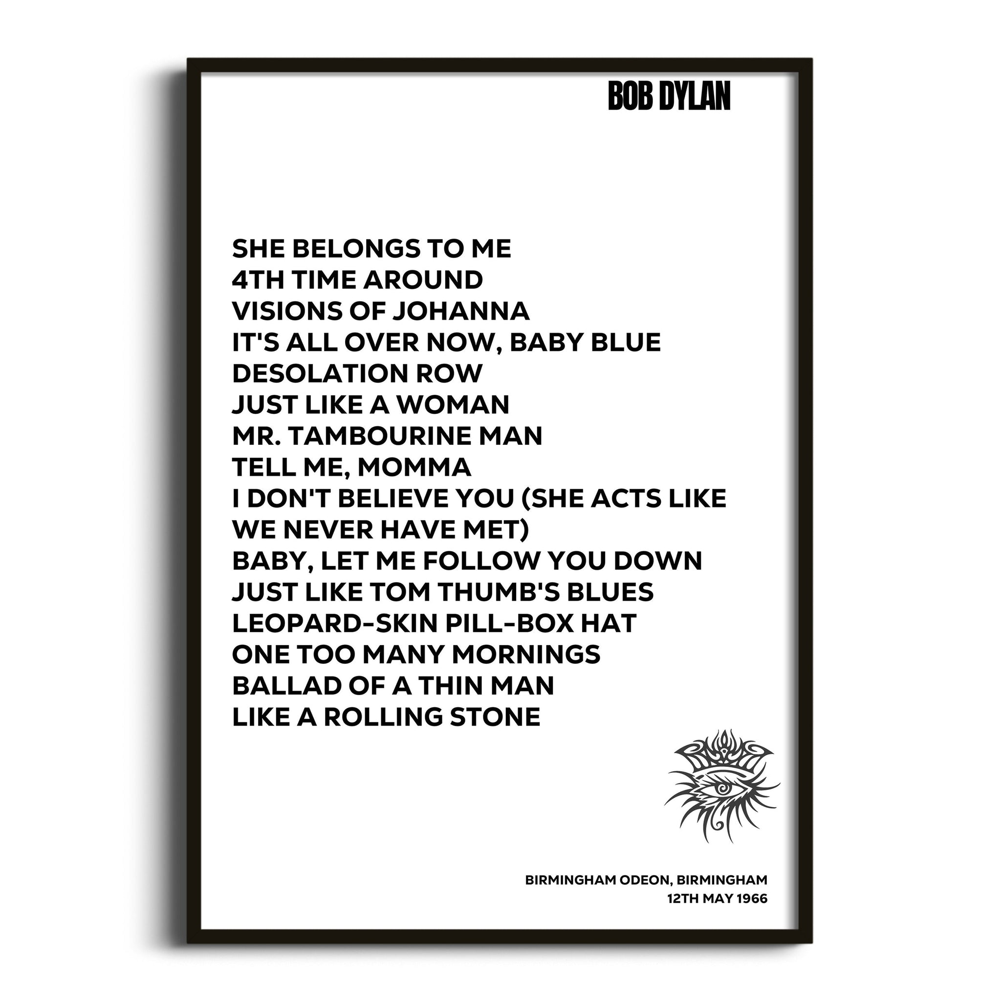 Bob Dylan Birmingham 12th May 1966 - Gig Setlist - Setlist