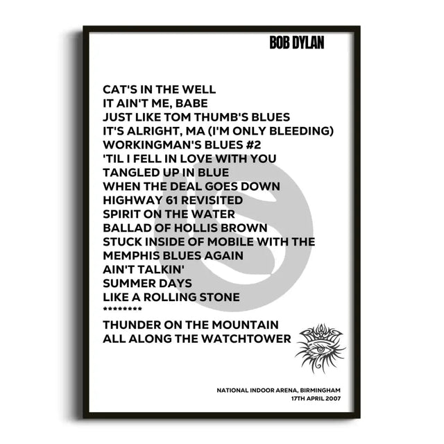 Bob Dylan Birmingham 17th April 2007 - Gig Setlist - Setlist