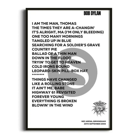 Bob Dylan Birmingham 20th September 2000 - Gig Setlist - Setlist