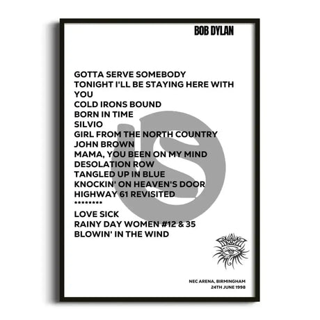 Bob Dylan Birmingham 24th June 1998 - Gig Setlist - Setlist