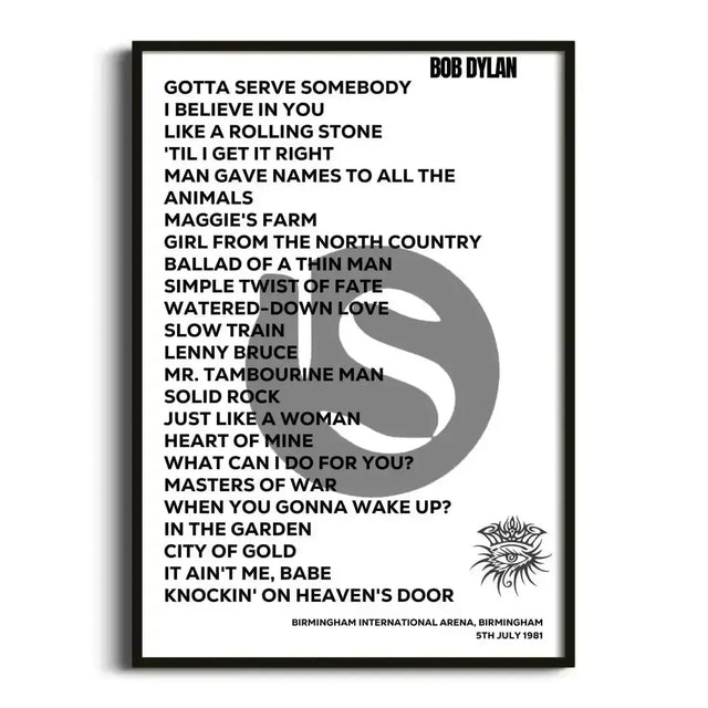 Bob Dylan Birmingham 5th July 1981 - Gig Setlist - Setlist