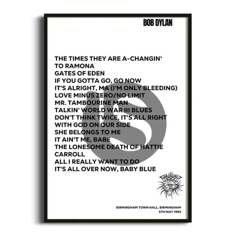 Bob Dylan Birmingham 5th May 1965 - Gig Setlist - Setlist