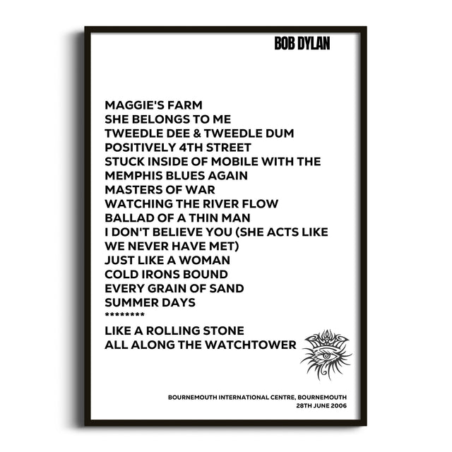 Bob Dylan Bournemouth 28th June 2006 - Gig Setlist - Setlist