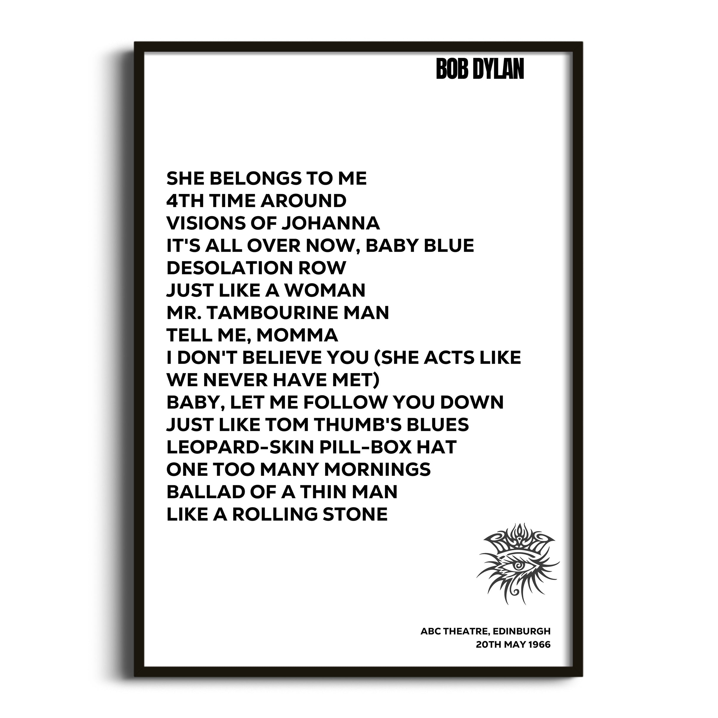 Bob Dylan Edinburgh 20th May 1966 - Gig Setlist - Setlist