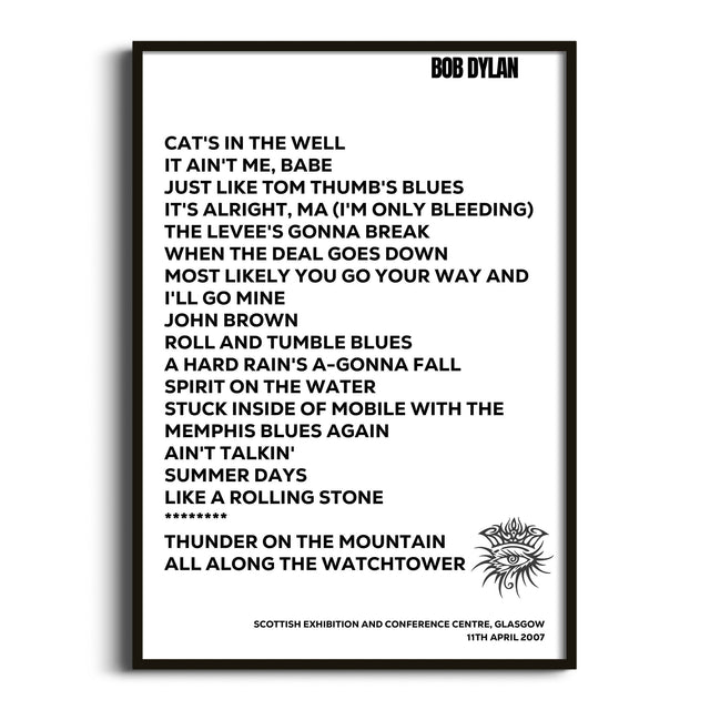 Bob Dylan Glasgow 11th April 2007 - Gig Setlist - Setlist