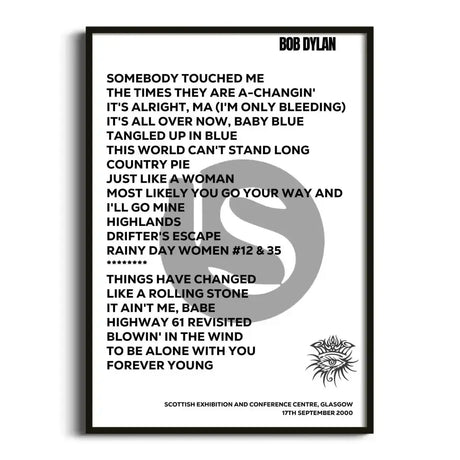 Bob Dylan Glasgow 17th September 2000 - Gig Setlist - Setlist