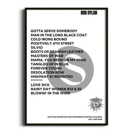 Bob Dylan Glasgow 21st June 1998 - Gig Setlist - Setlist