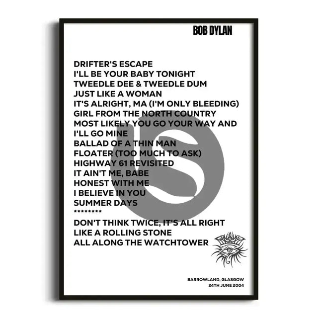 Bob Dylan Glasgow 24th June 2004 - Gig Setlist - Setlist