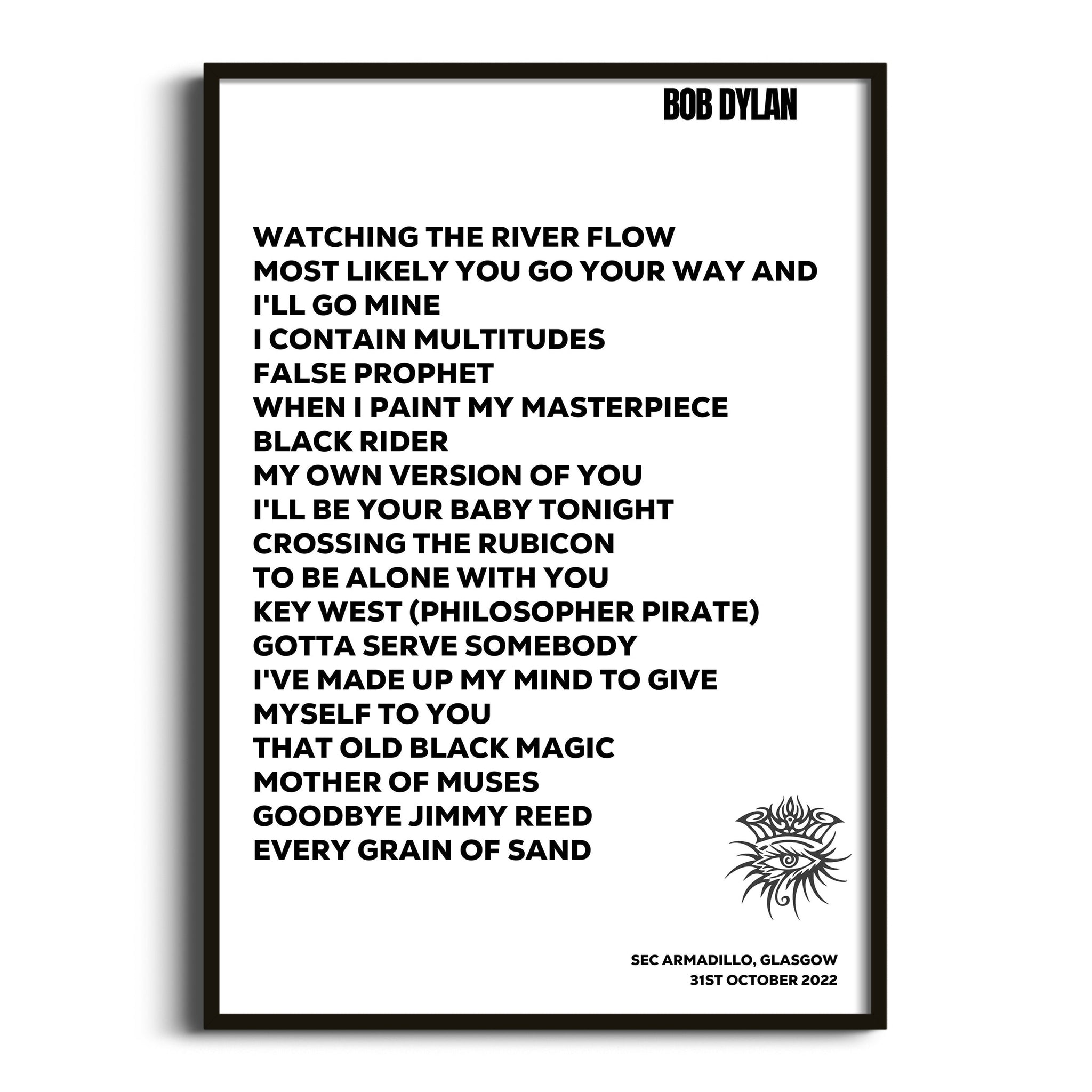 Bob Dylan Glasgow 31st October 2022 - Gig Setlist - Setlist