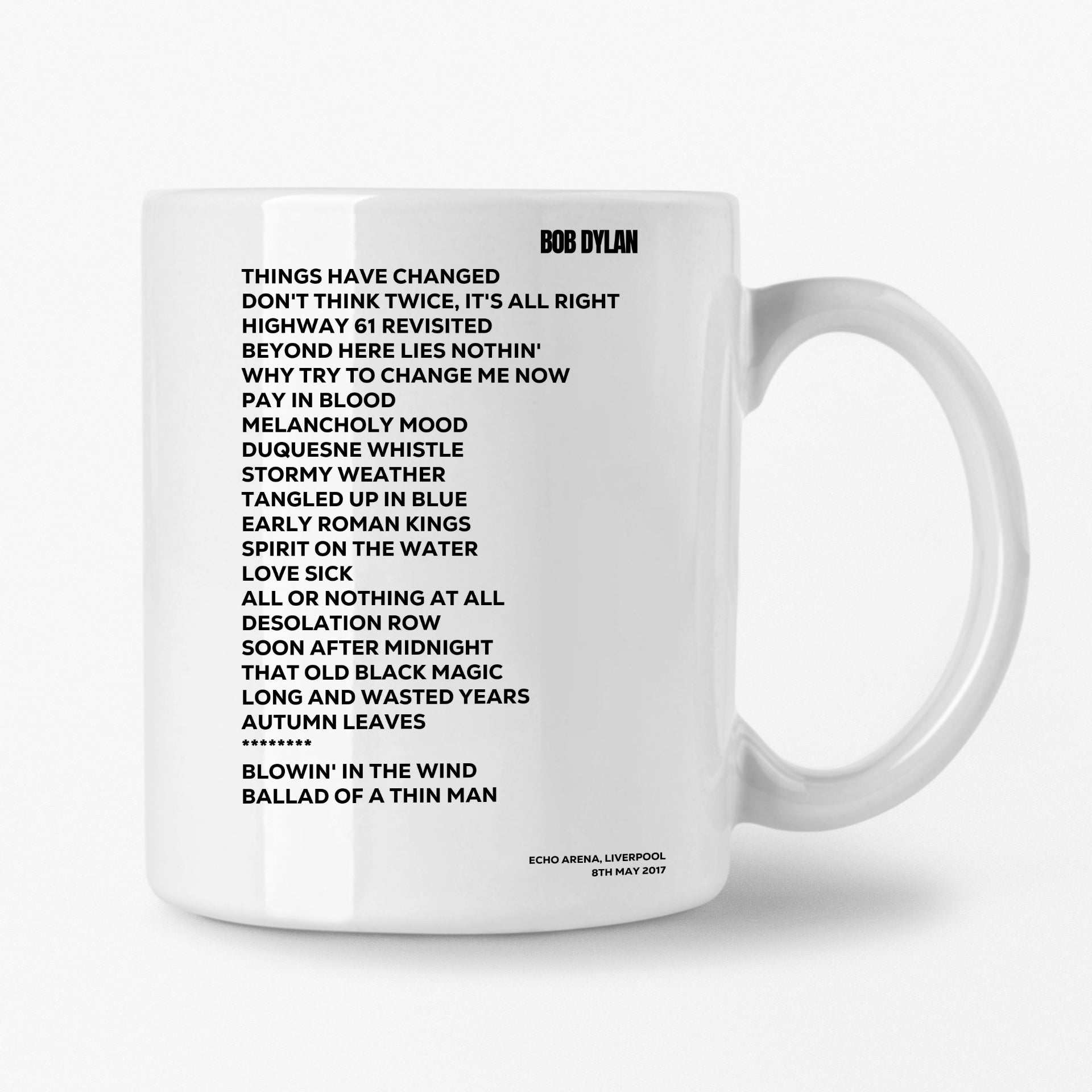 Bob Dylan Liverpool 8th May 2017 Setlist Mug - Setlist