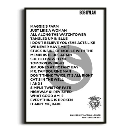 Bob Dylan London 12th February 1993 - Gig Setlist - Setlist