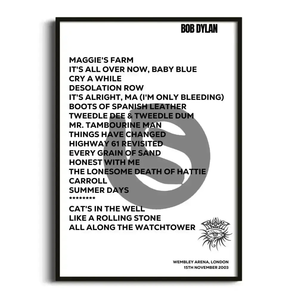 Bob Dylan London 15th November 2003 - Gig Setlist - Setlist