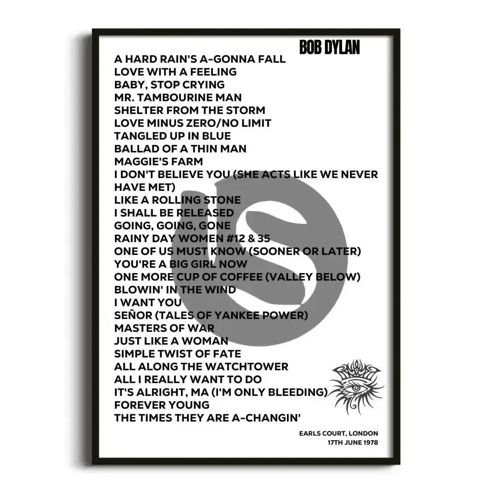 Bob Dylan London 17th June 1978 - Gig Setlist - Setlist