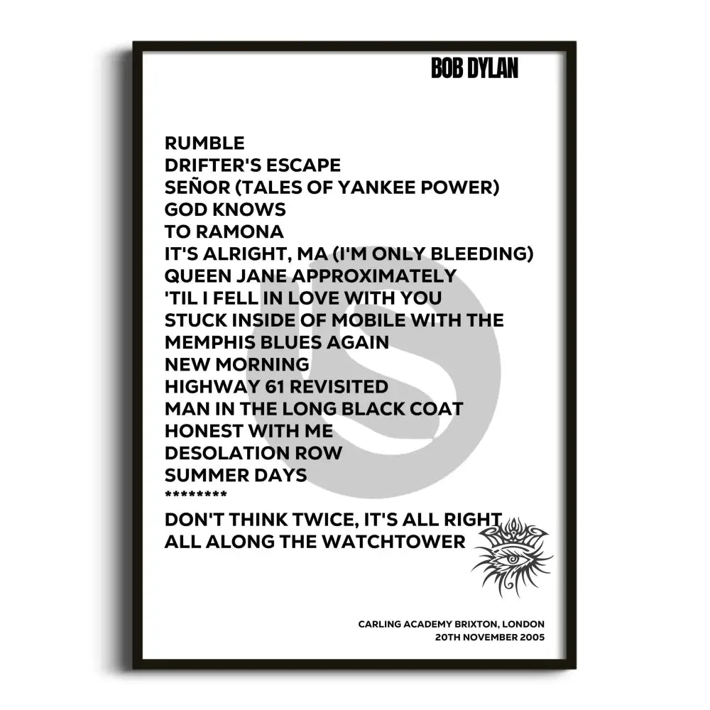 Bob Dylan London 20th November 2005 - Gig Setlist - Setlist