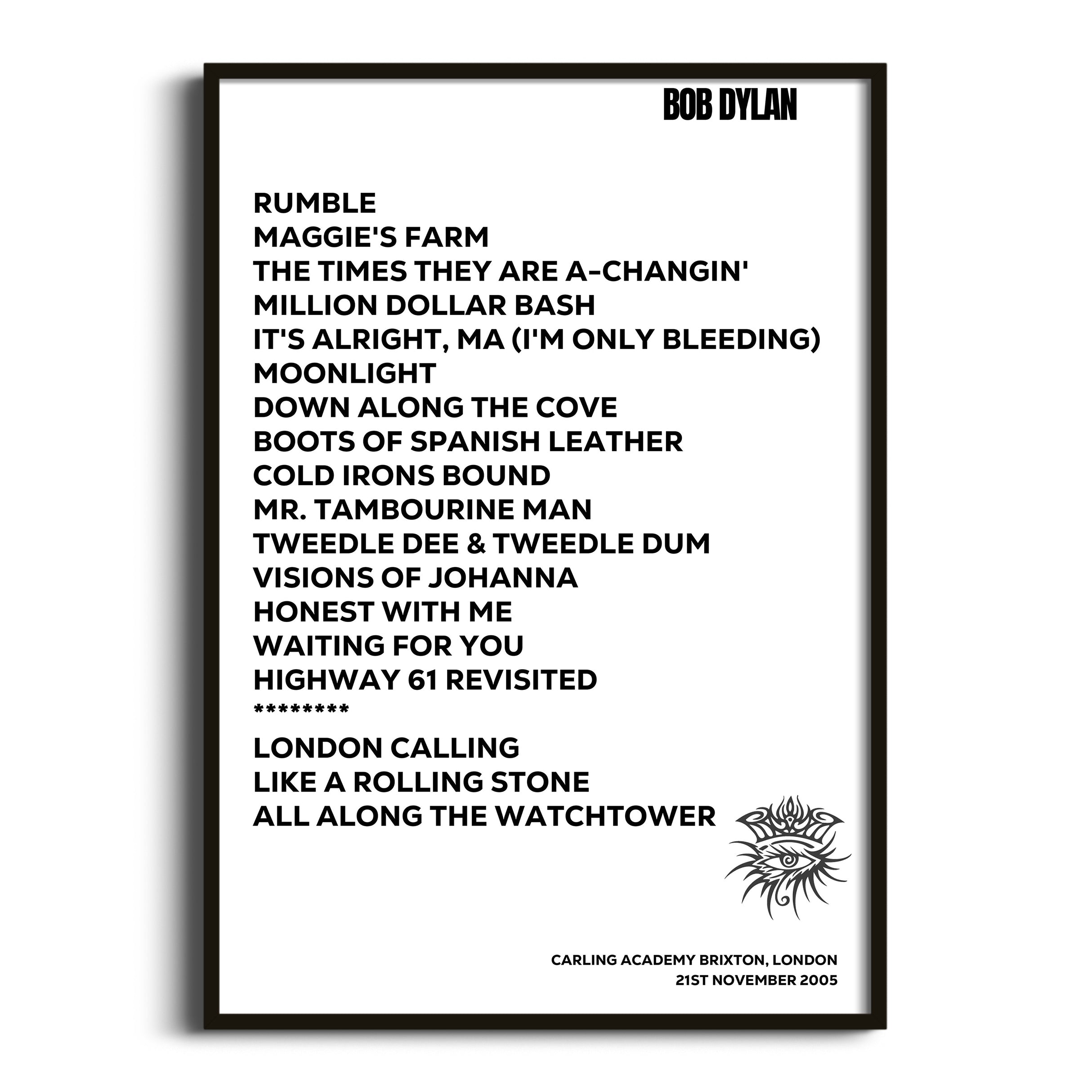 Bob Dylan London 21st November 2005 - Gig Setlist - Setlist