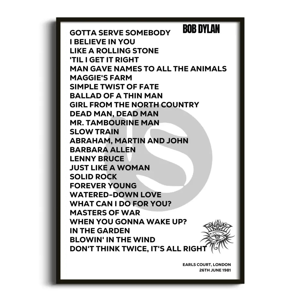 Bob Dylan London 26th June 1981 - Gig Setlist - Setlist