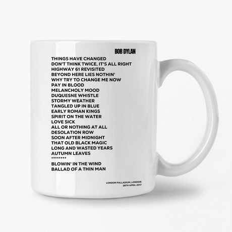 Bob Dylan London 28th April 2017 Setlist Mug - Setlist