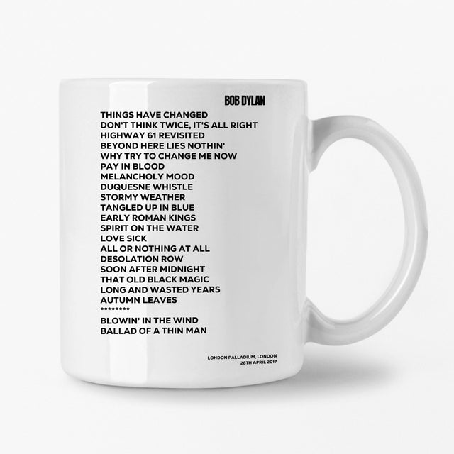 Bob Dylan London 28th April 2017 Setlist Mug - Setlist