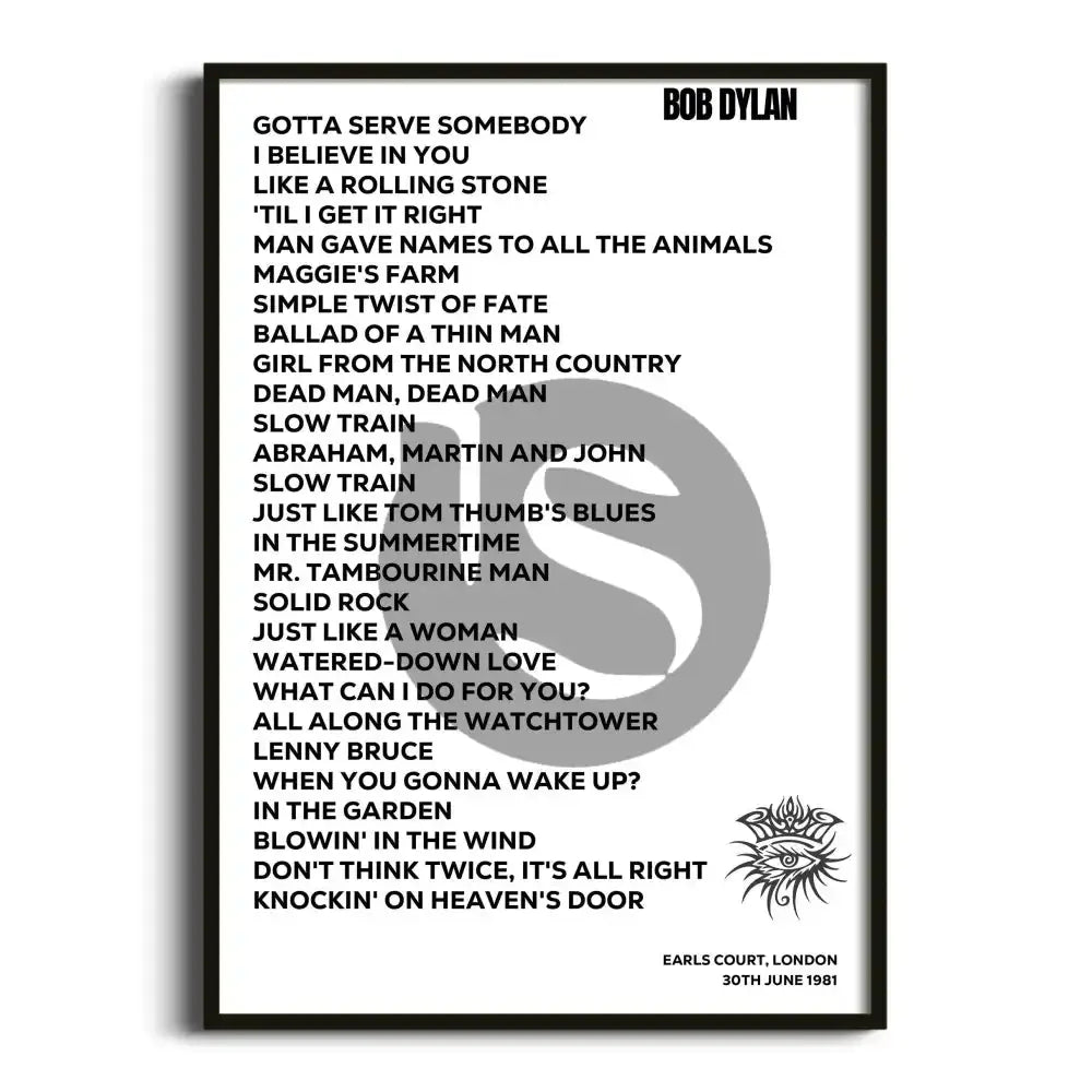 Bob Dylan London 30th June 1981 - Gig Setlist - Setlist