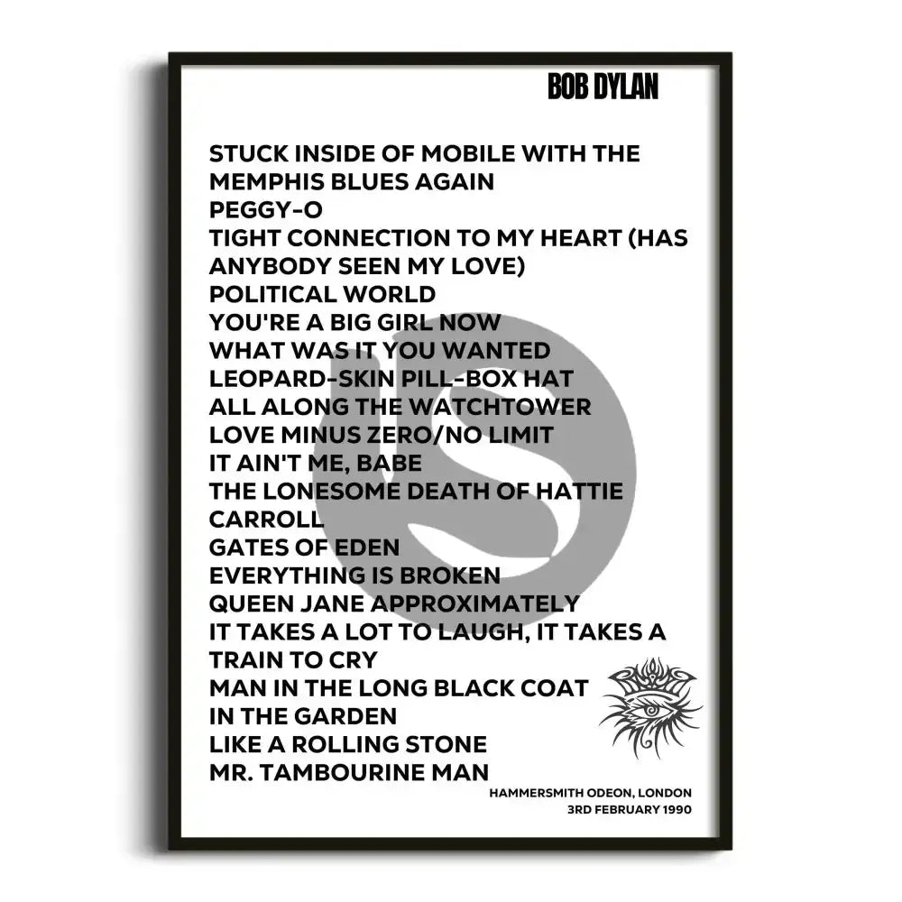 Bob Dylan London 3rd February 1990 - Gig Setlist - Setlist