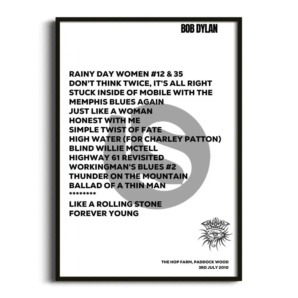 Bob Dylan Paddock Wood 3rd July 2010 - Gig Setlist - Setlist