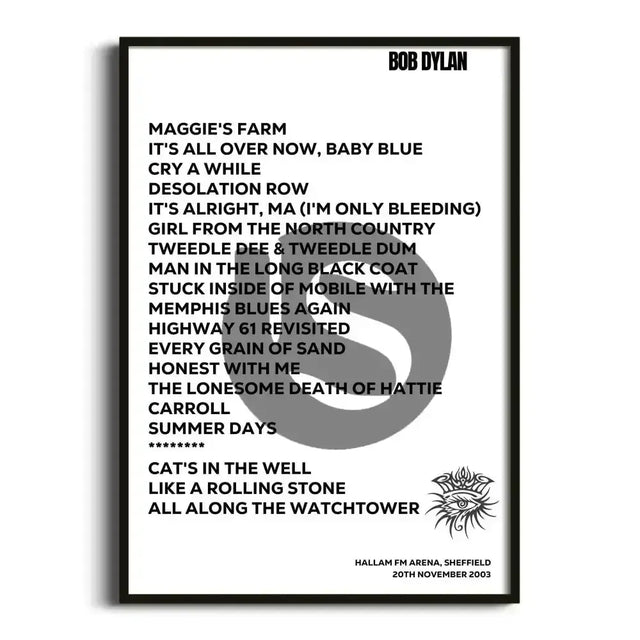 Bob Dylan Sheffield 20th November 2003 - Gig Setlist - Setlist