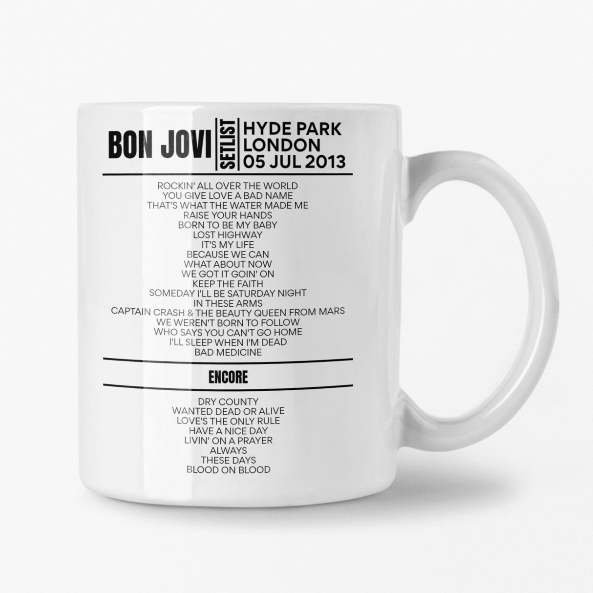 Bon Jovi BST Hyde Park July 2013 Setlist Mug - Setlist