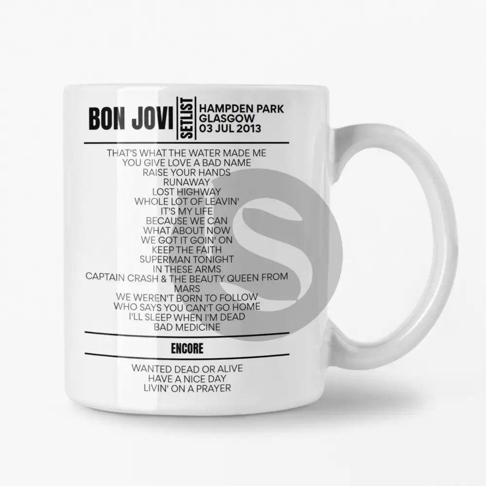 Bon Jovi Glasgow July 2013 Setlist Mug - Setlist