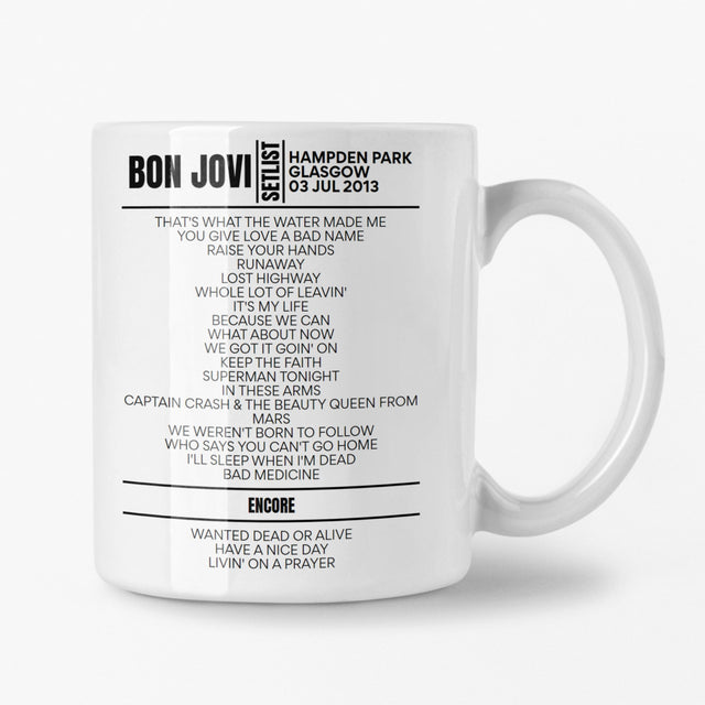 Bon Jovi Glasgow July 2013 Setlist Mug - Setlist