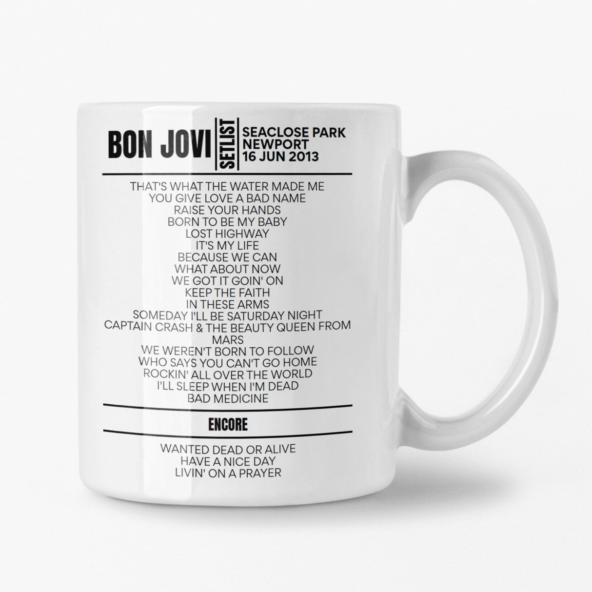 Bon Jovi Isle Of Wight 2013 Setlist Mug - Setlist