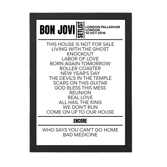 Bon Jovi Setlist 10-10-2016-London - Setlist