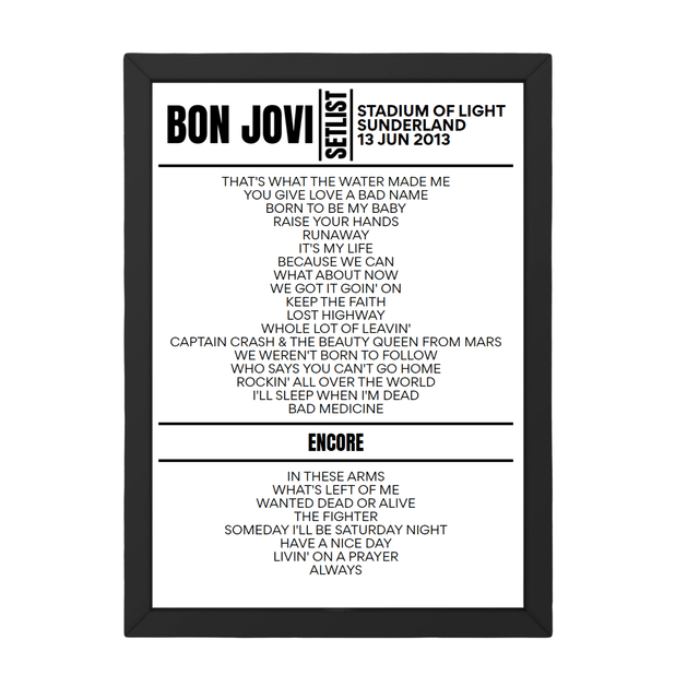 Bon Jovi Setlist 13-06-2013-Sunderland - Setlist