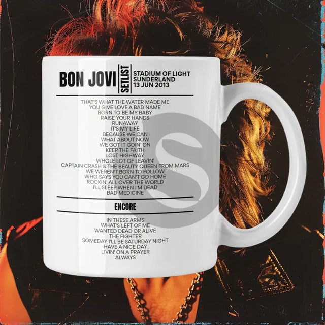 Bon Jovi Sunderland June 13, 2013 Replica Setlist Mug - Setlist