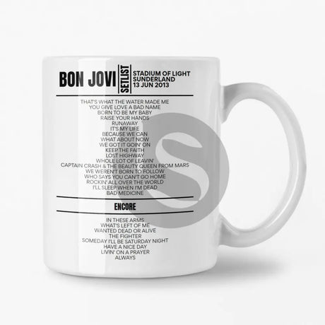 Bon Jovi Sunderland June 2013 Setlist Mug - Setlist