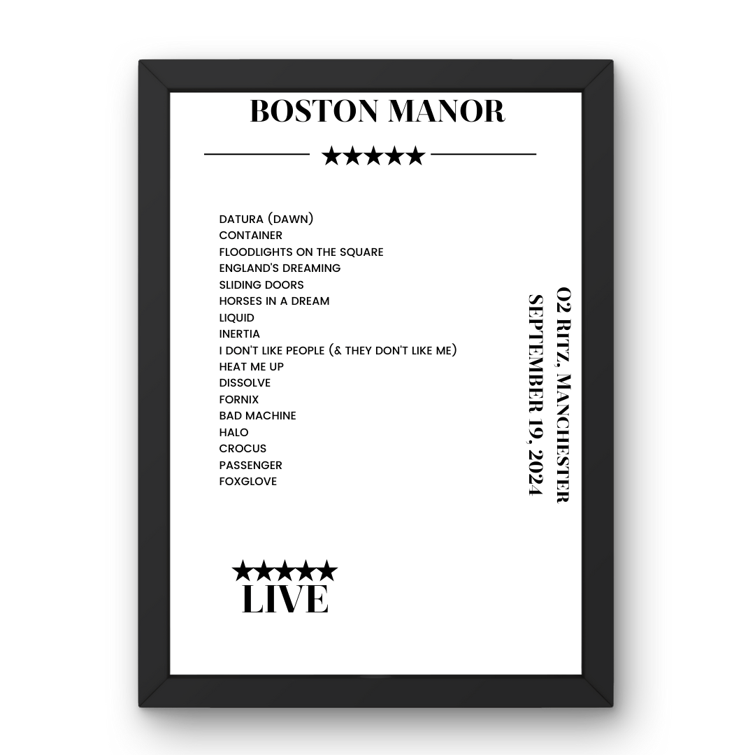 Boston Manor September 19, 2024 O2 Ritz Manchester Setlist Poster - Setlist