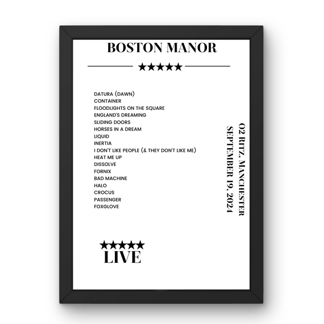 Boston Manor September 19, 2024 O2 Ritz Manchester Setlist Poster - Setlist