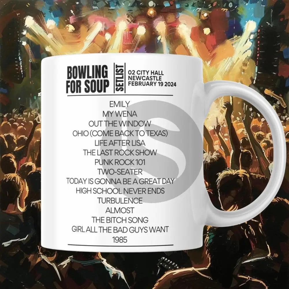 Bowling For Soup 02 City Hall Newcastle February 19 2024 Setlist Mug - Setlist