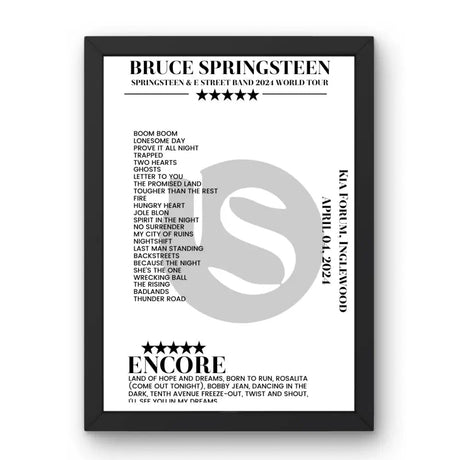 Bruce Springsteen April 04, 2024 Kia Forum Inglewood Setlist Poster - Setlist