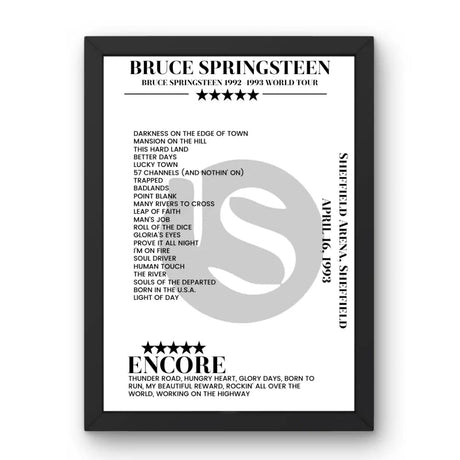 Bruce Springsteen April 16, 1993 Sheffield Arena Sheffield Setlist Poster - Setlist