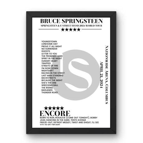 Bruce Springsteen April 21, 2024 Nationwide Arena Columbus Setlist Poster - Setlist